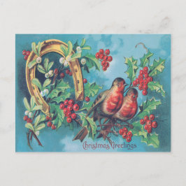 Cartão Postal De Festividades Pássaro Cantador Natal Pássaro Natal Azevinho Visc