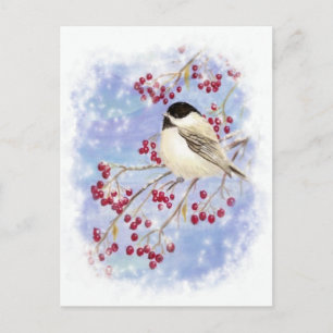 Cartão Postal De Festividades Pássaro de inverno através da Janela de Neve. Ce