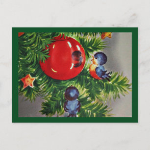 Cartão Postal De Festividades Pássaros-azuis em uma árvore de Natal