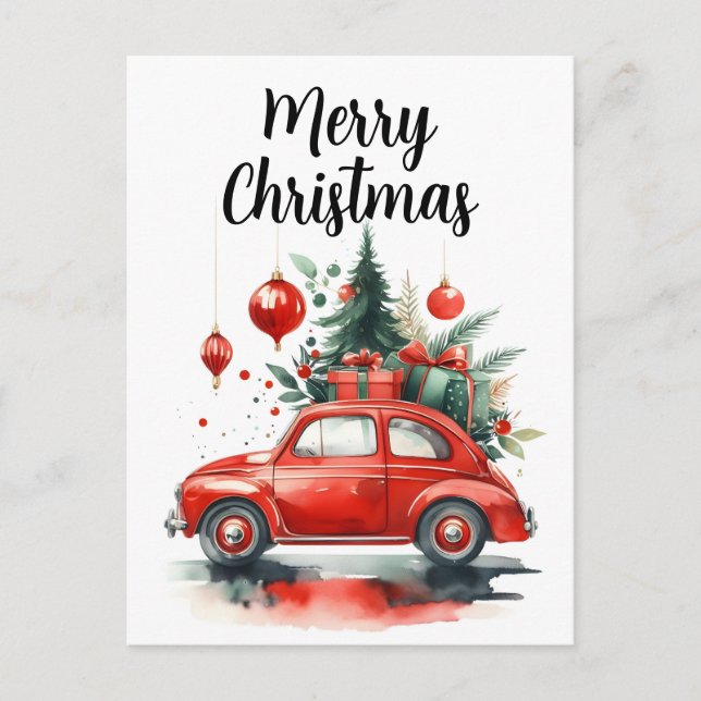 Cartão Postal De Festividades Passeio de Natal com presentes (Frente)