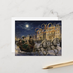 Cartão Postal De Festividades Passeio de Trenó de Natal Vitoriano ao Luar