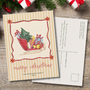 Cartão Postal De Festividades Passeio de Trenó Listras de Natal Não Foto