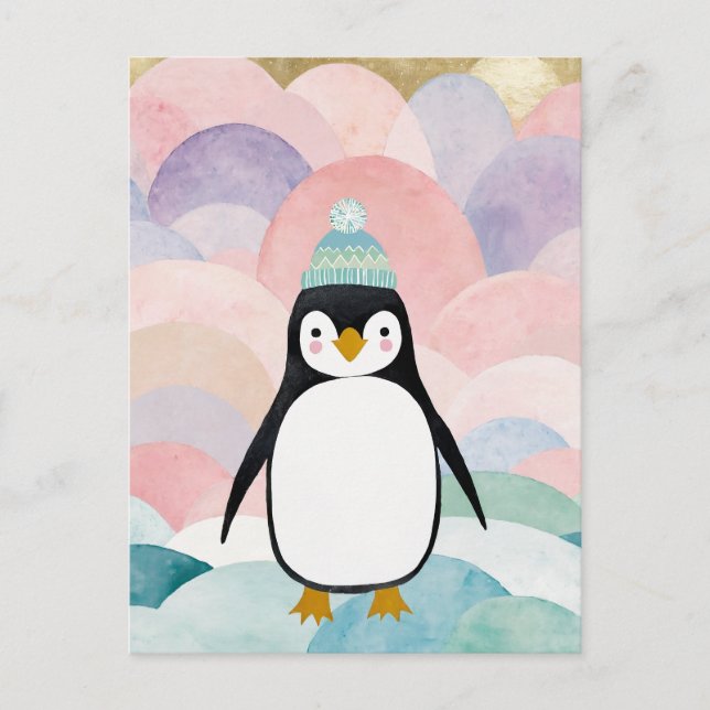 Cartão Postal De Festividades Pastel Penguin Peak (Frente)