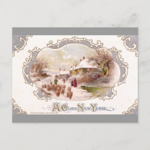 Cartão Postal De Festividades Pastor e ovelha no Dia do ano novo