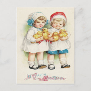 Cartão Postal De Festividades Pata de Pato de Páscoa Menina