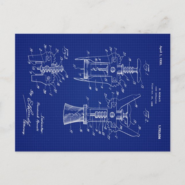 Cartão Postal De Festividades Patente do Extrator Cork de 1930 (Frente)