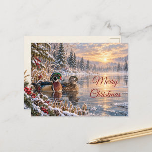 Cartão Postal De Festividades Patos de Madeira de Natal Lagoa Florestal Nevada