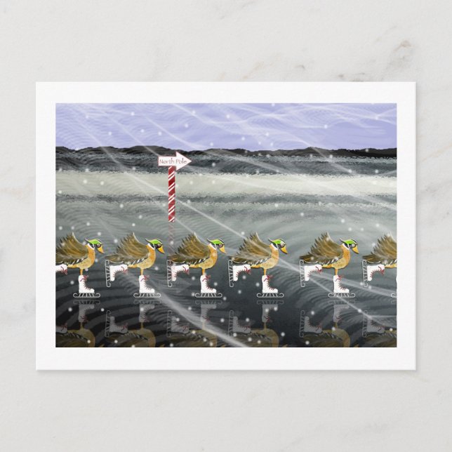 Cartão Postal De Festividades Patos de patinação para o Natal (Frente)