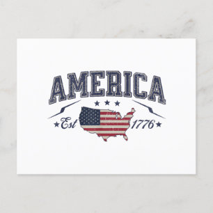 Cartão Postal De Festividades Patriotic American Flag USA Est 1776 4th de julho