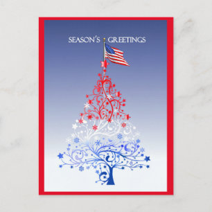 Cartão Postal De Festividades Patriotic Christmas Tree with American Flag