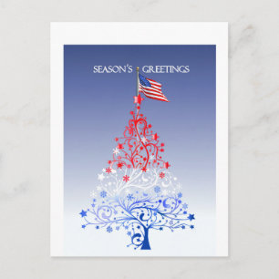 Cartão Postal De Festividades Patriotic Christmas Tree with American Flag