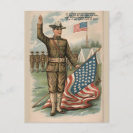 Cartão Postal De Festividades Patriotic Soldier Holding US Flag Postcard