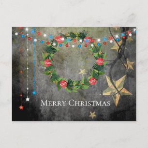 Cartão Postal De Festividades Patriotic Stars n Lights ~ Merry Christmas Wreath