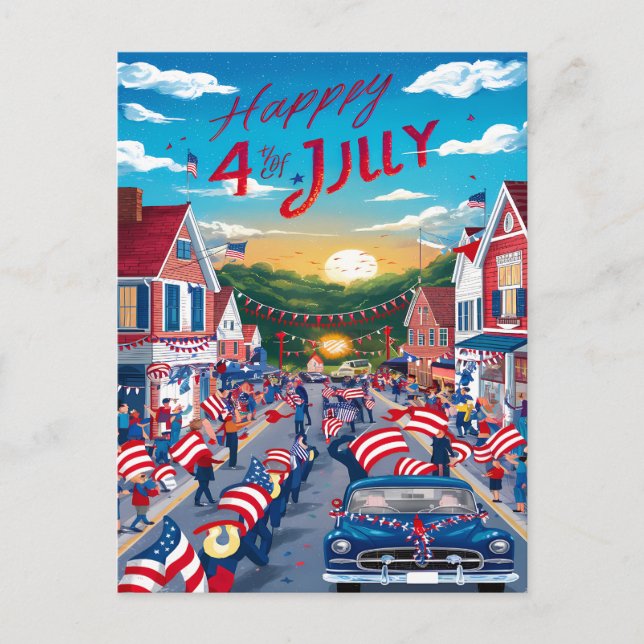 Cartão Postal De Festividades Patriotismo em movimento: Bandeiras Americanas Ado (Frente)