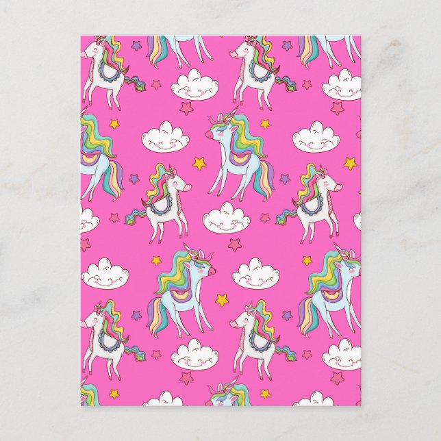 Cartão Postal De Festividades Patterno Funny Unicorn Cute (Frente)