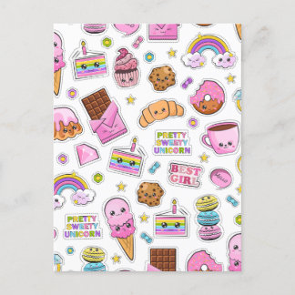 Cartão Postal De Festividades Patterno Funny Unicorn Magic Rainbow Cute