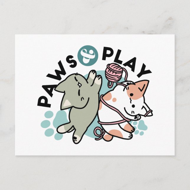 Cartão Postal De Festividades Paws and Play – Adorable Cat Illustration (Frente)
