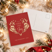 Paz Amor Alegria Natal Floral Vermelho Dourado