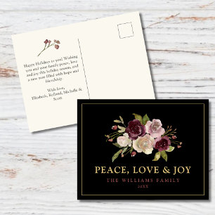 Cartão Postal De Festividades Paz, amor e alegria Inverno Buquê Negro
