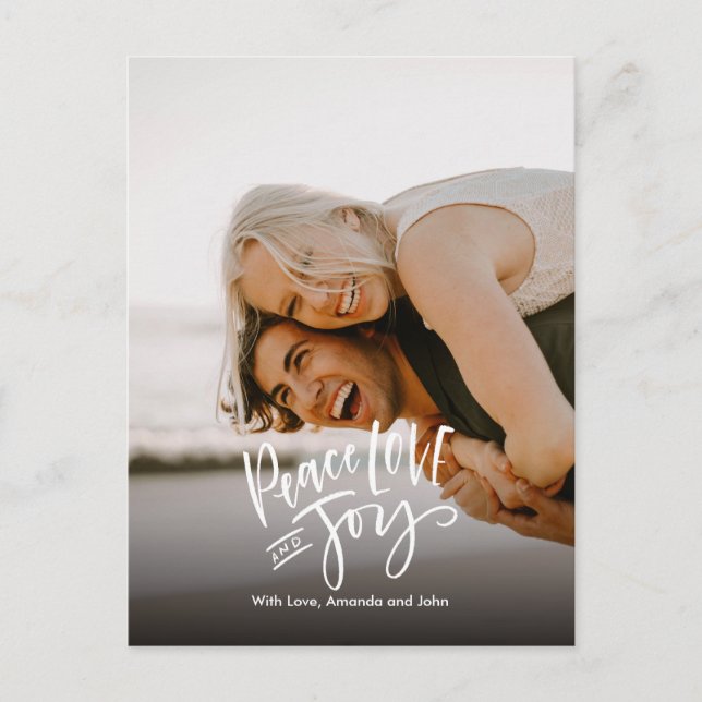 Cartão Postal De Festividades Paz amor Joy | Cheio Foto Moderna Mão Atendida (Frente)