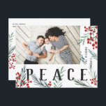 Cartão Postal De Festividades Paz de Fotos de Botânicos Tipográficos<br><div class="desc">Cartão Postal. Completamente personalizável de todas as formas possíveis, esta nova coleção de cartões de férias apresenta os nossos frutos de inverno pintados manualmente e trabalho de arte de folhagem. Boas saudações modernas entrelaçadas entre a trabalho de arte faz uma declaração tipográfica caprichosa que se destaca. Esta coleção inclui várias...</div>