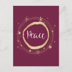 Cartão Postal De Festividades Paz Estrela Dourada Vermelha Moderna Elegante