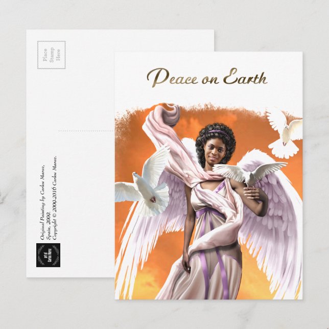 Cartão Postal De Festividades Paz na Terra. Afro-Americano Angel Christmas (Frente/Verso)