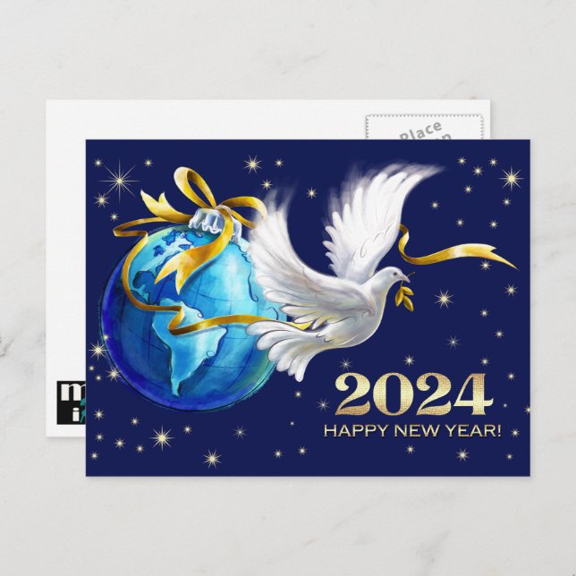 Cartão Postal De Festividades Paz na Terra. Ano Novo da Paz 2024 (Frente/Verso)