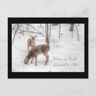 Cartão Postal De Festividades Paz na Terra - Dois Veados em Snowy Woods