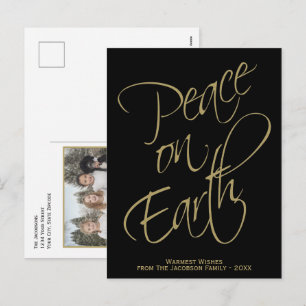 Cartão Postal De Festividades Paz na Terra Foto Mínima Dourada e Negra Elegante