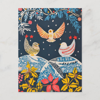Cartão Postal De Festividades Paz na Terra, Pássaros Festivos Natureza Charme
