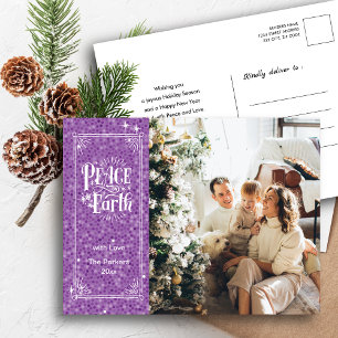 Cartão Postal De Festividades Paz na Terra Provocando o Natal do Glitter Roxo