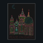 Cartão Postal De Festividades PAZ SOBRE A Cidade da Terra Brilhante Neon a Preto<br><div class="desc">Aproveite esta cidade caprichosa desenhando neste cartão colorido. Você sempre pode alterar o texto ou adicionar seu próprio texto. Avise-me se você quiser que algo seja feito sob medida. Se você o comprar,  obrigado! Certifique-se de compartilhar uma foto no Instagram dele em ação e marque-me @shoshannahscribbles :)</div>