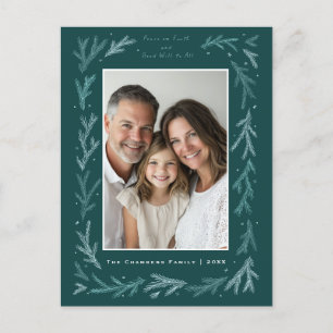 Cartão Postal De Festividades Paz Teal e Branca na Terra e Boa Vontade para Todo