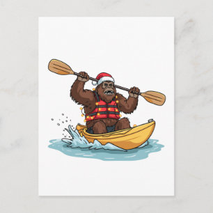 Cartão Postal De Festividades Pé Grande Sasquatch Caiaque Natal Esporte Aquático