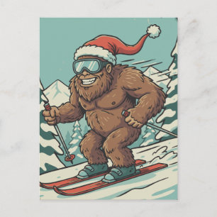 Cartão Postal De Festividades Pé Grande Sasquatch Natal Esqui Esporte de Inverno
