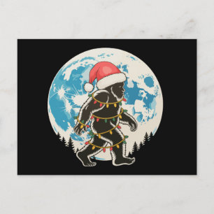 Cartão Postal De Festividades Pé Grande Sasquatch Papai Noel Lua Luzes de Natal