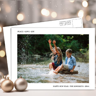 Cartão Postal De Festividades PEACE AMVE JOY Modern Black Typografia Minimalista