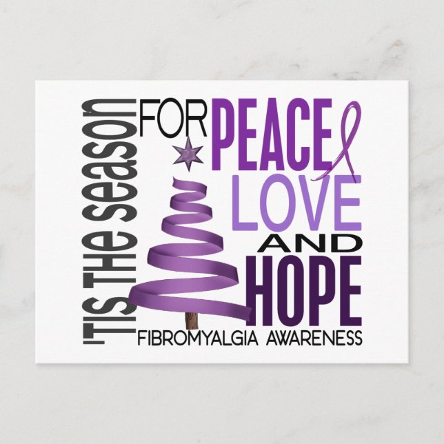 Cartão Postal De Festividades Peace Love Hope Christmas Fibromialgia (Frente)