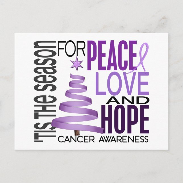 Cartão Postal De Festividades Peace Love Hope Christmas Holiday Cancer (Frente)