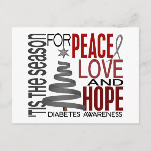 Cartão Postal De Festividades Peace Love Hope Christmas Holiday Diabetes