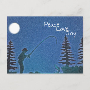 Cartão Postal De Festividades Peace, Love, Joy / Fly Fisherman in Snow