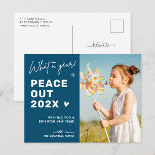 Cartão Postal De Festividades Peace Out Goodbye 2021 Modern Winter Blue Photo