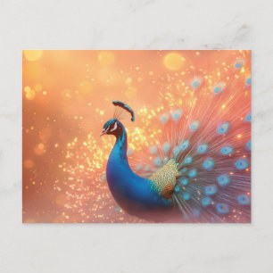 Cartão Postal De Festividades Peacock Majestoso com Plumagem Vibrante
