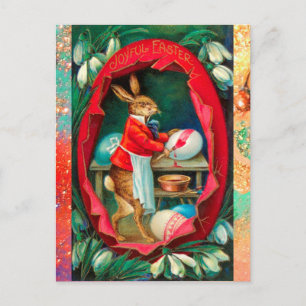 CARTÃO POSTAL DE FESTIVIDADES PEDRAS DE NEVE COM COELHO PINTANDO OVOS LESTE