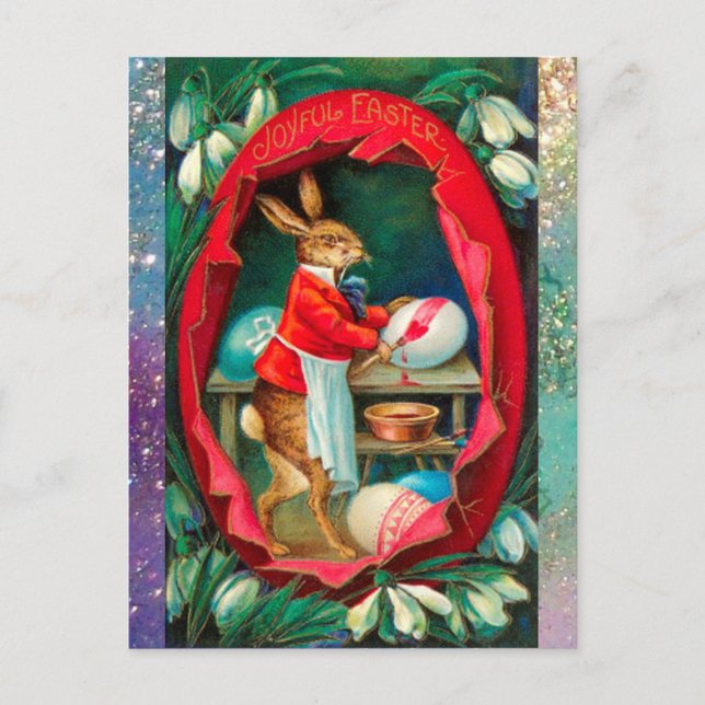 CARTÃO POSTAL DE FESTIVIDADES PEDRAS DE NEVE COM COELHO PINTANDO OVOS LESTE (Frente)
