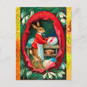 CARTÃO POSTAL DE FESTIVIDADES PEDRAS DE NEVE COM COELHO PINTANDO OVOS LESTE