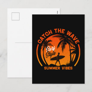 Cartão Postal De Festividades Pegue a Onda Vibrações de Verão