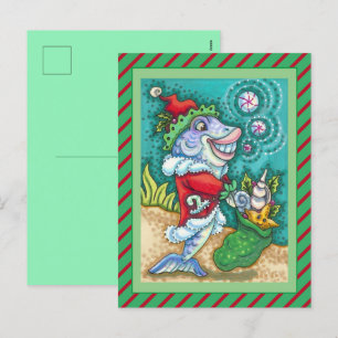 CARTÃO POSTAL DE FESTIVIDADES PEIXES SANTA CLAUS, PEIXES ARTESANAIS, SACO DE ALM