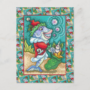 CARTÃO POSTAL DE FESTIVIDADES PEIXES SANTA CLAUS, PEIXES ARTESANAIS, SACO DE ALM